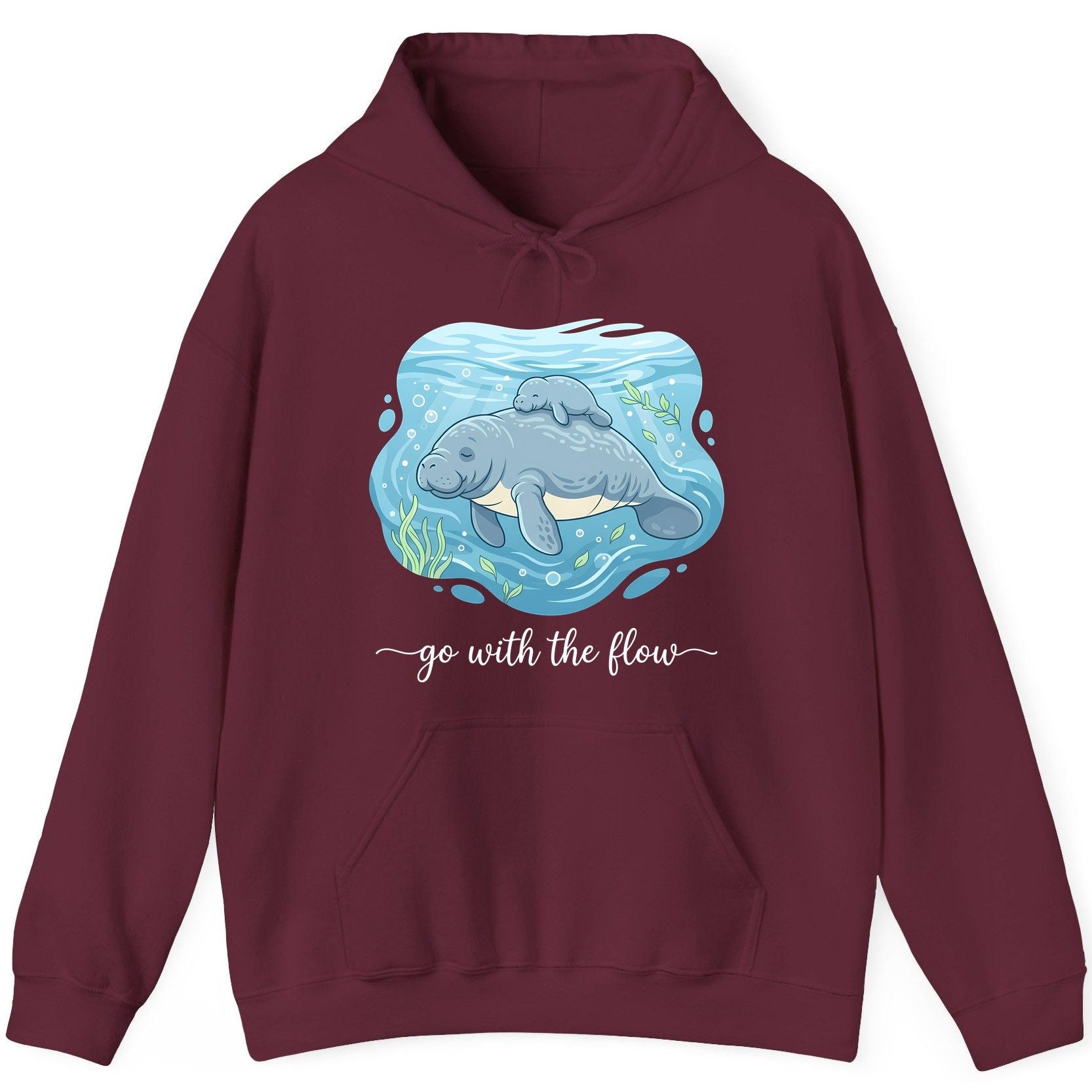 Go with the Flow Manatee Hoodie - product mockup - Maroon