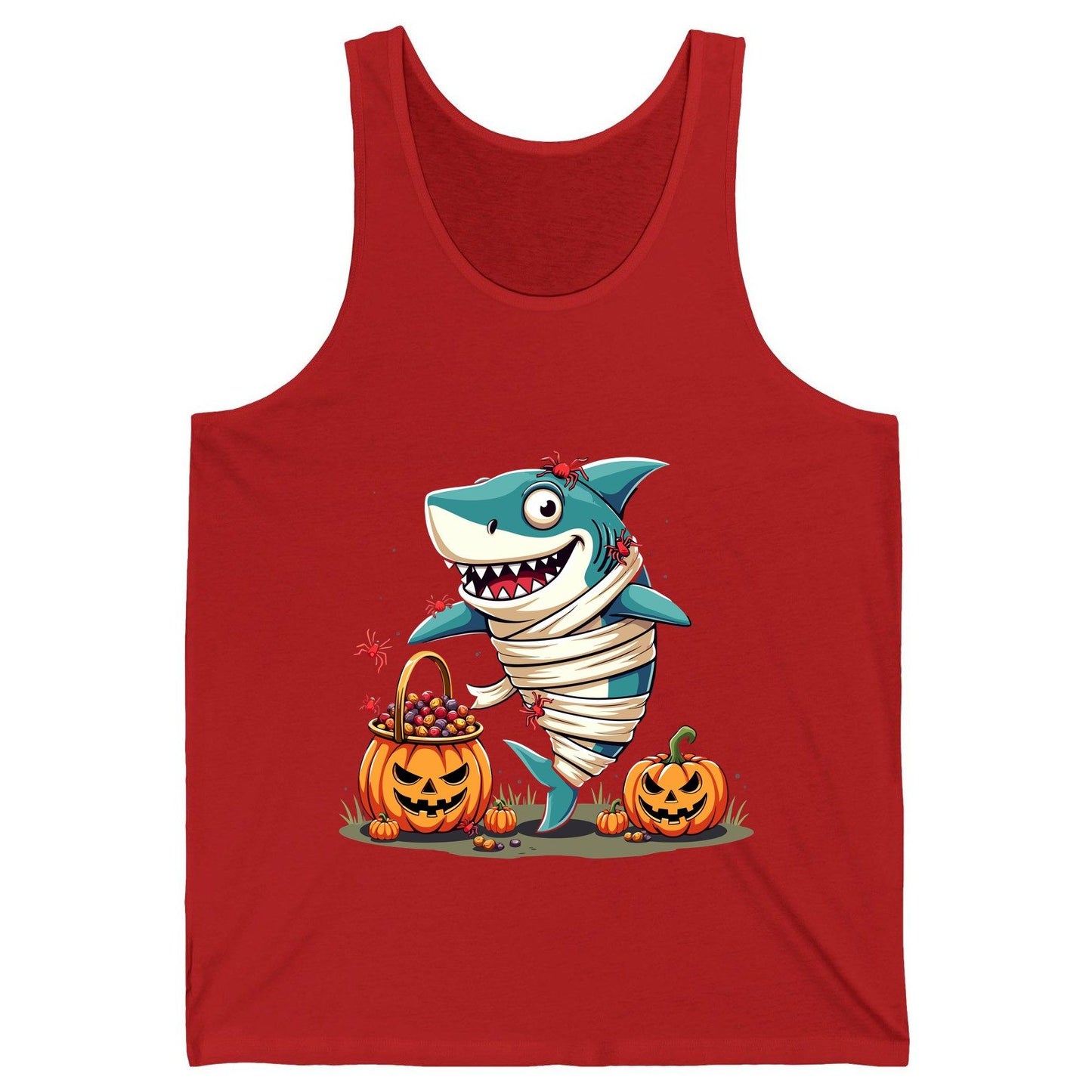 Mummy Shark Halloween shark Tank Top Red product mockup