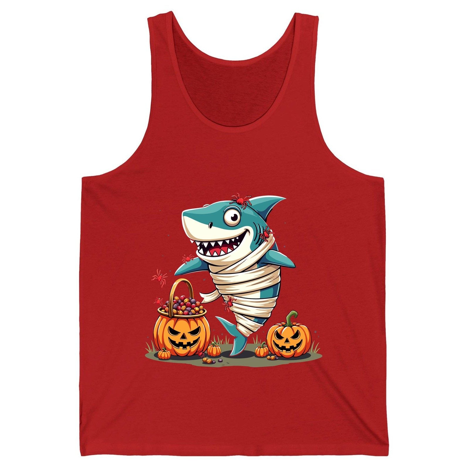 Mummy Shark Halloween shark Tank Top Red product mockup