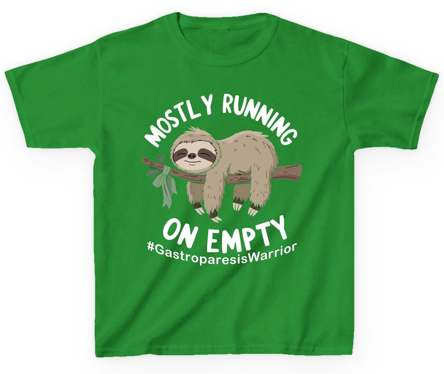 Mostly Running on Empty Gastroparesiswarrior gastroparesis awareness Youth T-Shirt Irish Green product mockup