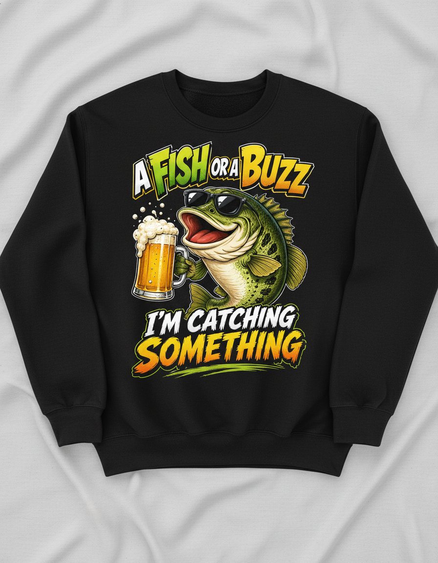 A FISH OR a BUZZ I'M Catching Something Funny Fishing Sweatshirt - product mockup - Black