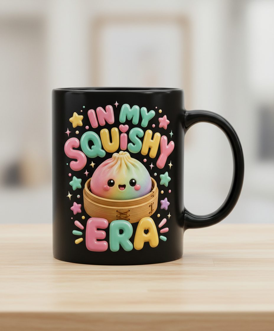 In My Squishy Era Cute Dumpling Black Mug - product mockup - Black