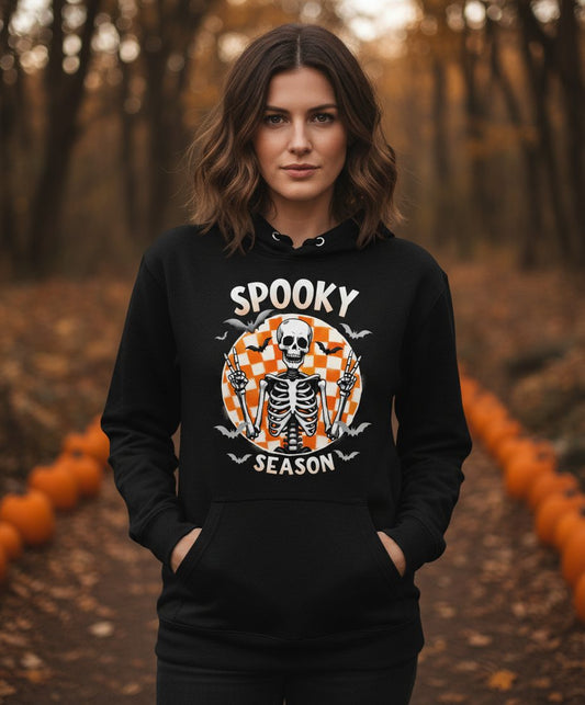 Spooky Season Halloween skeleton Hoodie Black lifestyle mockup