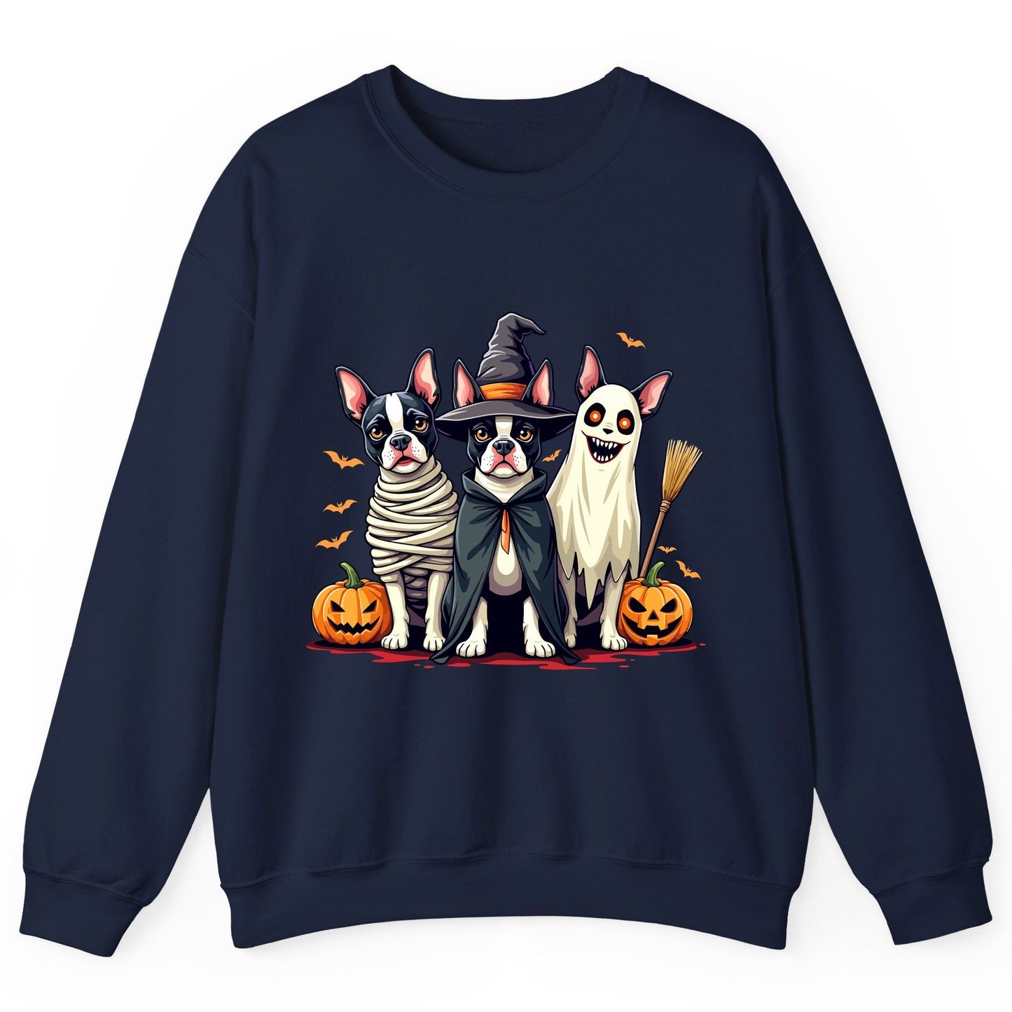 Halloween Boston Terrier Trio boston terrier Sweatshirt Navy product mockup