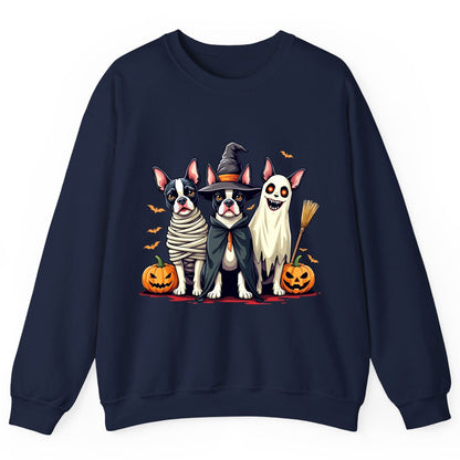 Halloween Boston Terrier Trio boston terrier Sweatshirt Navy product mockup