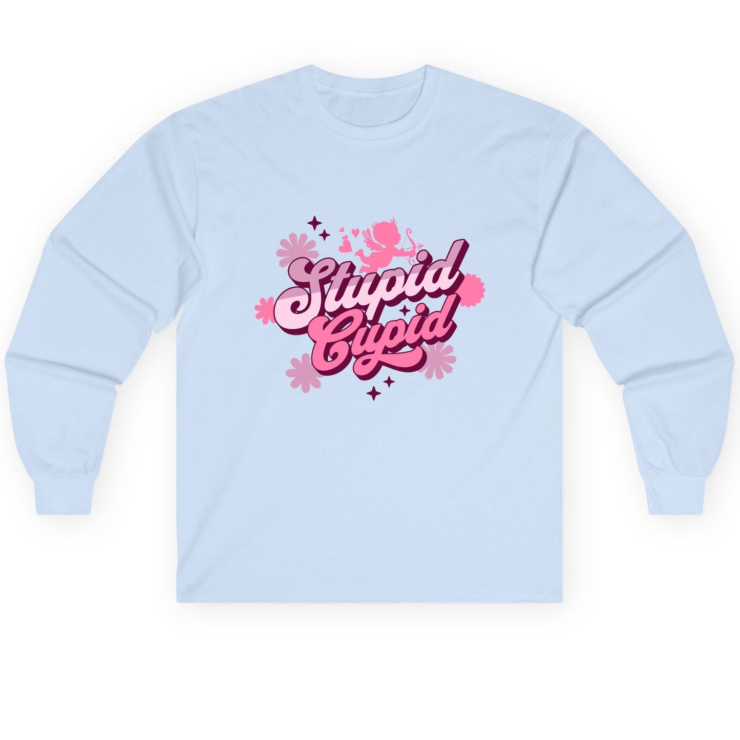 Stupid Cupid anti-Valentine's Day Long Sleeve Tee Light Blue product mockup