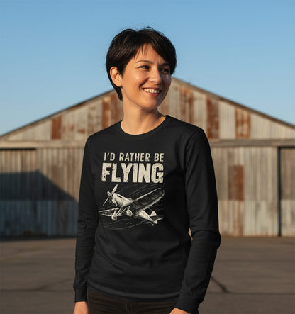 I'd Rather Be Flying vintage propeller plane Long Sleeve Tee Black lifestyle mockup