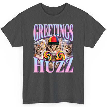 Greetings Huzz Funny Cats T-Shirt - product mockup - Dark Heather