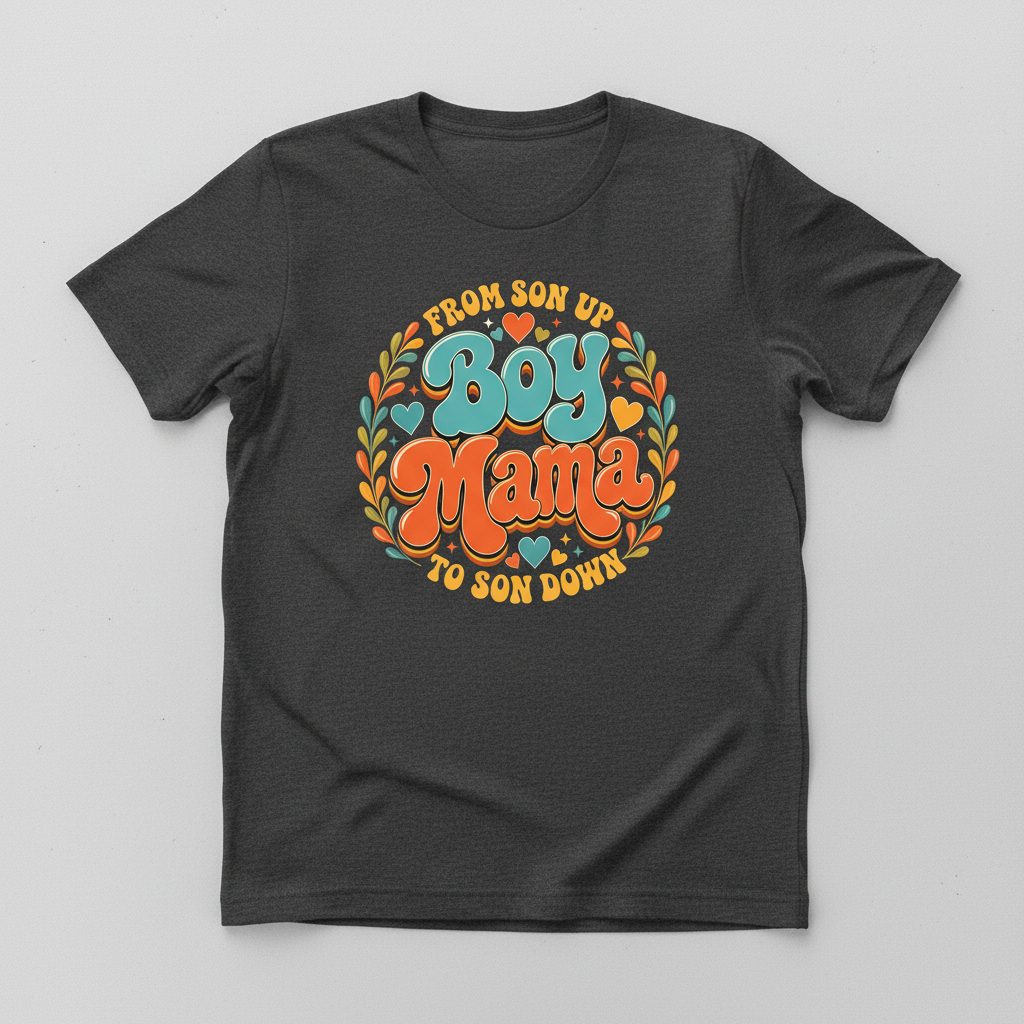 From Son Up to Son Down Boy Mama Retro Mothers of Sons T-Shirt - product mockup - Dark Heather