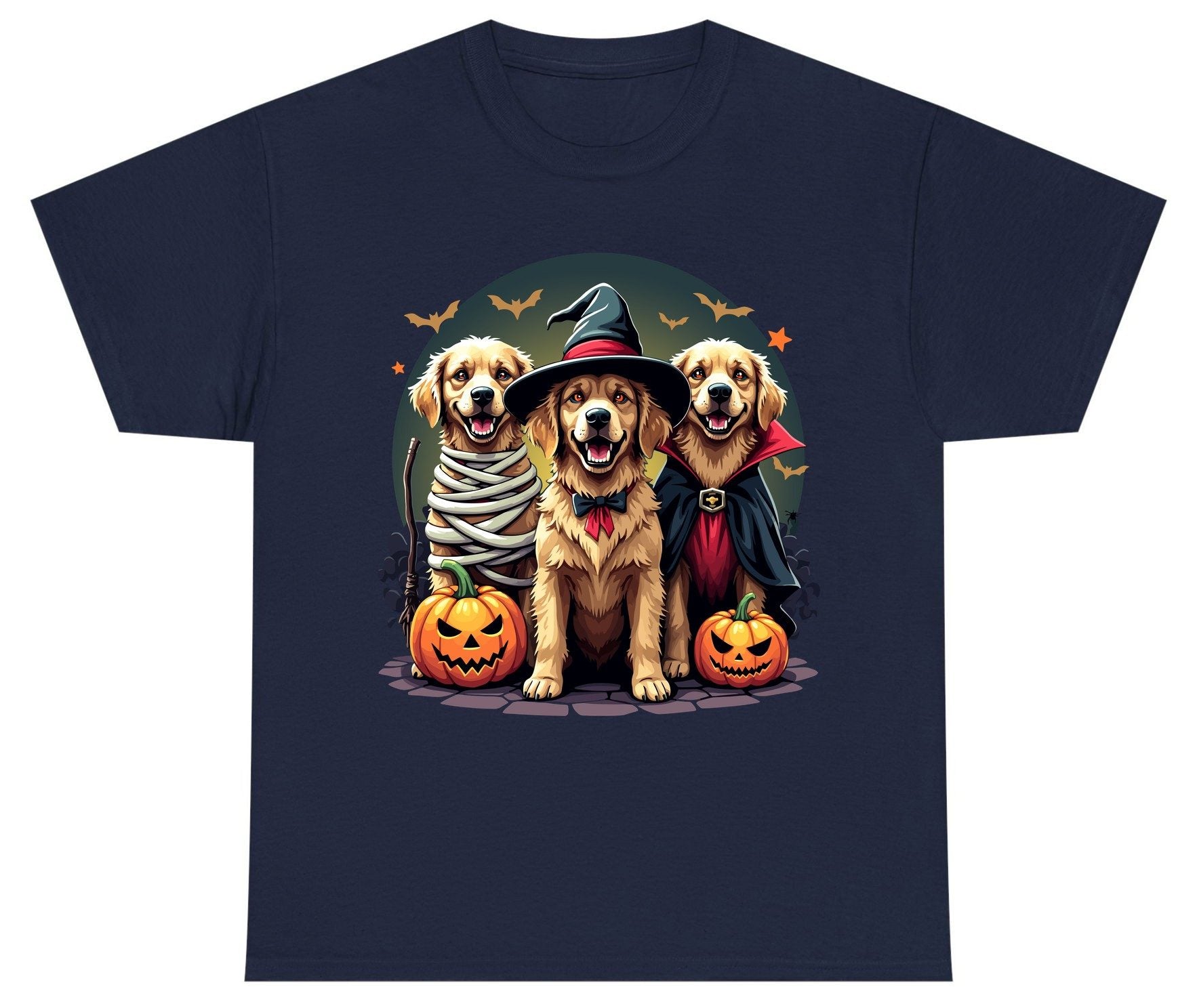 Golden Retriever Halloween Trio golden retriever Youth T-Shirt Navy product mockup