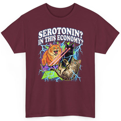 Serotonin in This Economy? cats T-Shirt Maroon product mockup