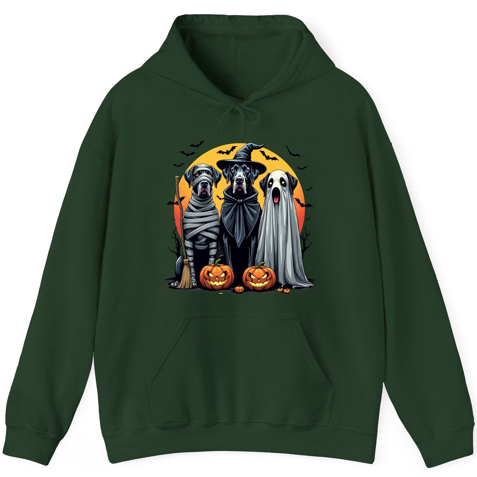 Halloween Dogs in Costumes Halloween dogs Hoodie Forest Green product mockup