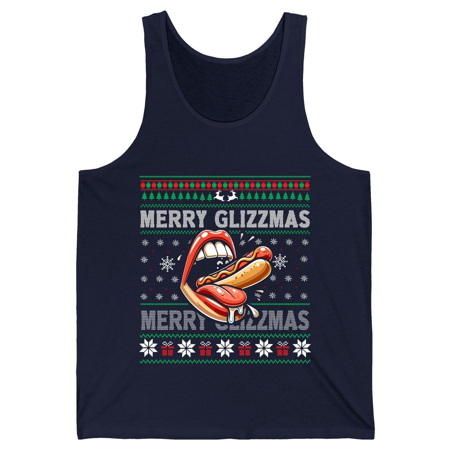 Merry Glizzzmas hot dog Tank Top Navy product mockup