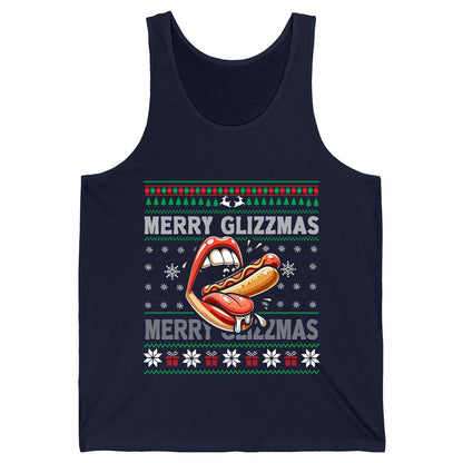 Merry Glizzzmas hot dog Tank Top Navy product mockup