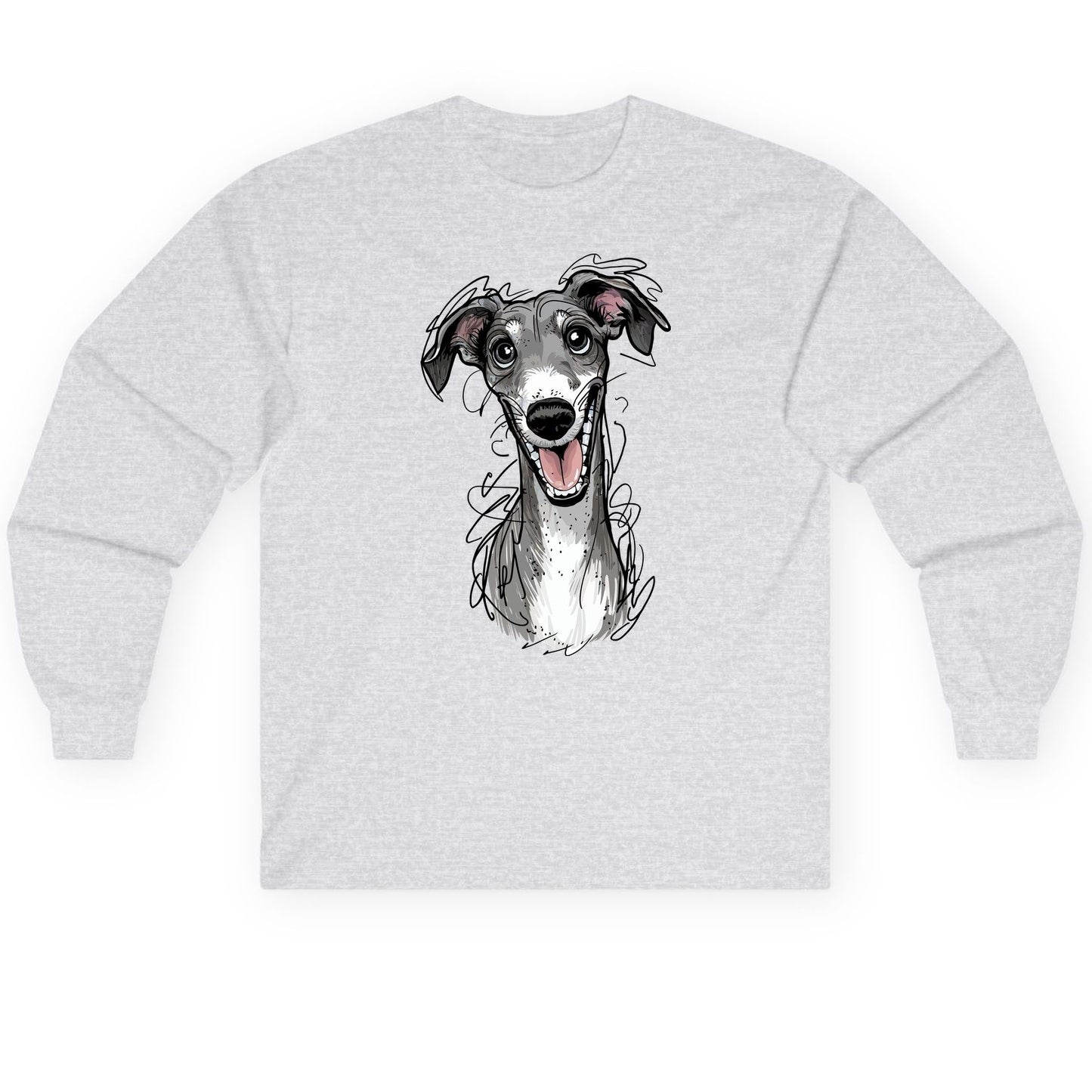 Smiling Greyhound Caricature greyhound Long Sleeve Tee Ash product mockup