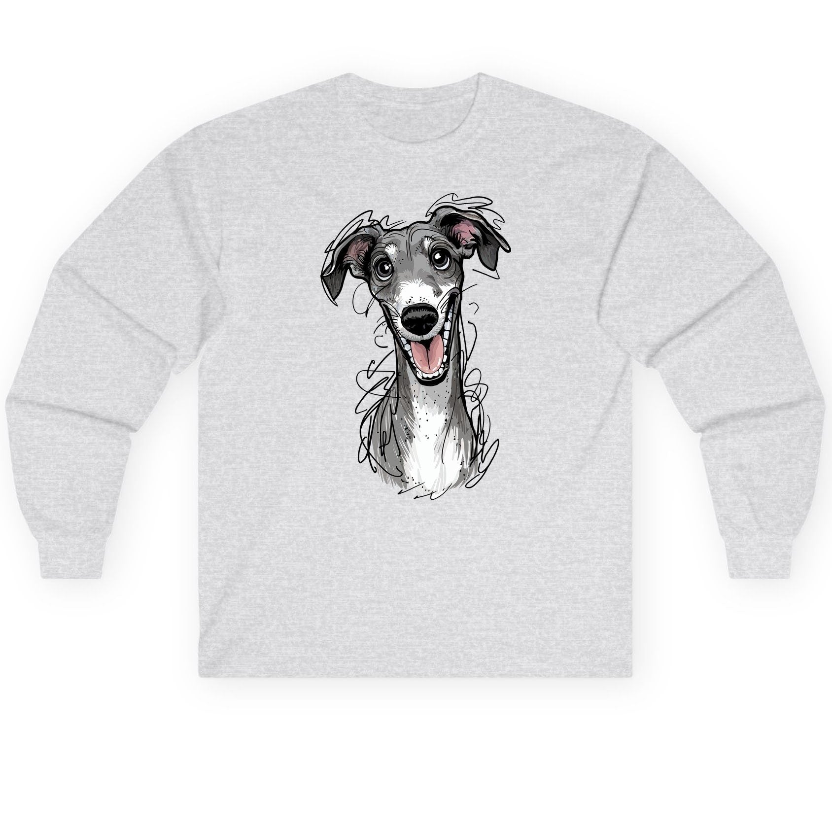 Smiling Greyhound Caricature greyhound Long Sleeve Tee Ash product mockup