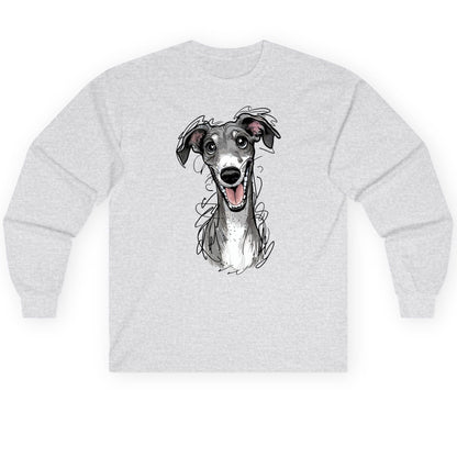 Smiling Greyhound Caricature greyhound Long Sleeve Tee Ash product mockup