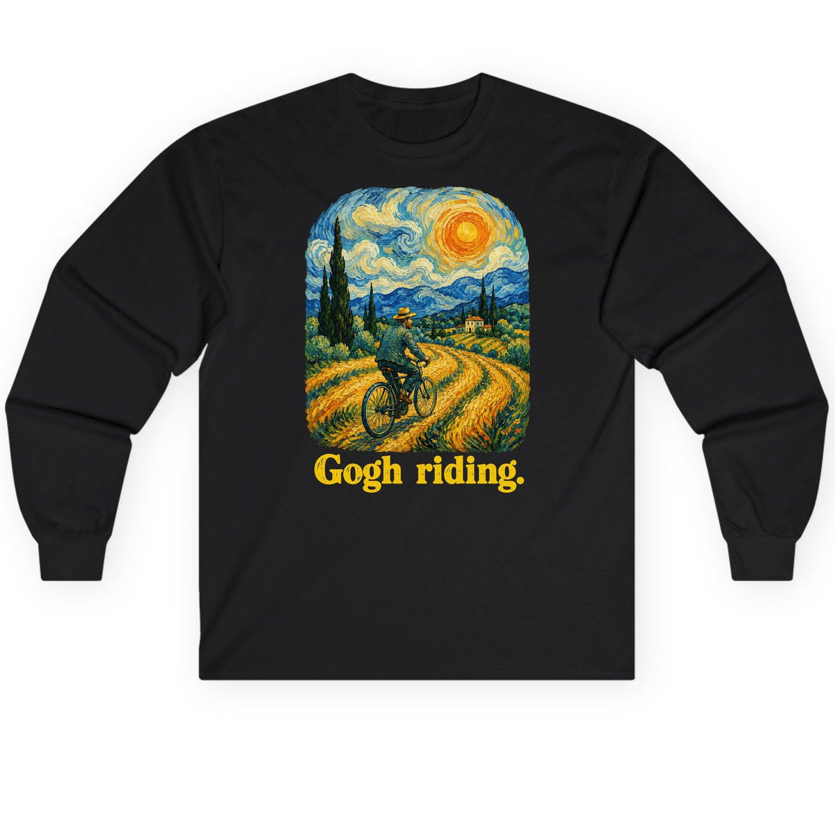 Gogh Riding van gogh parody Long Sleeve Tee Black product mockup