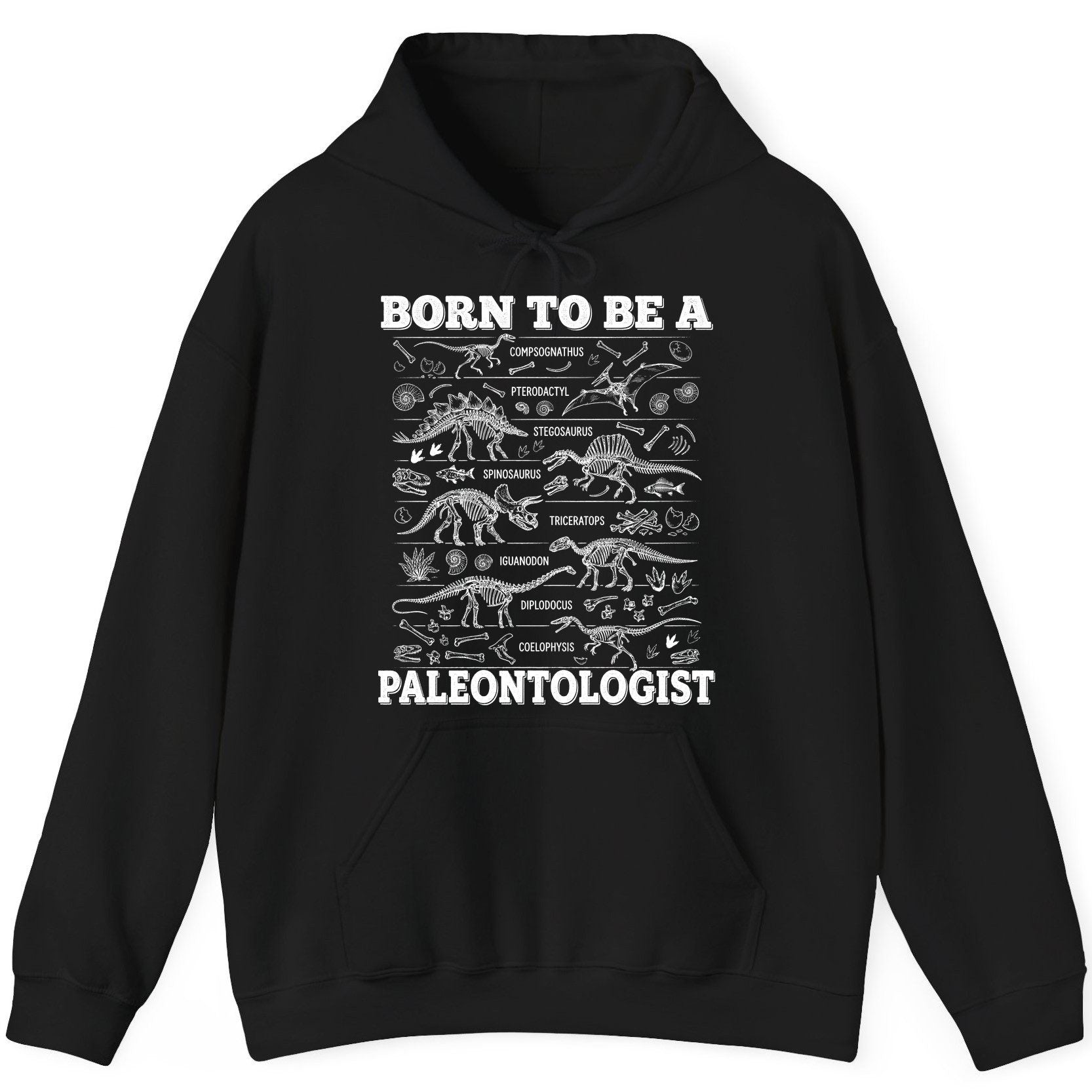 Born to Be a Paleontologist dinosaur skeletons Hoodie Black product mockup