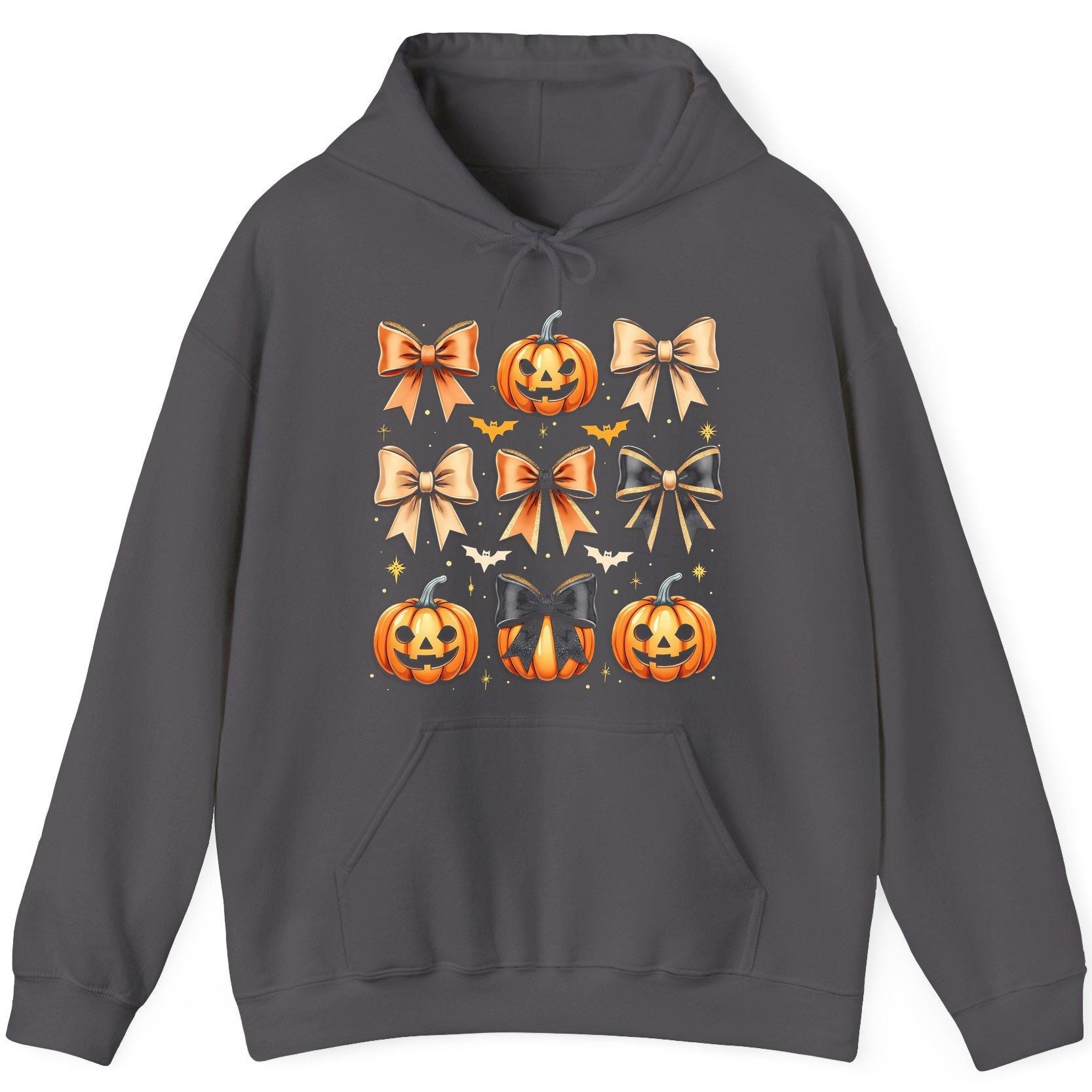 Cute Halloween Pumpkins and Bows Halloween Hoodie Charcoal product mockup