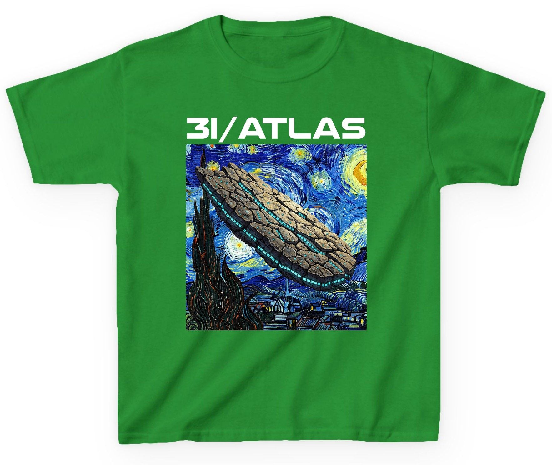 31 Atlas van gogh sci-fi mashup Youth T-Shirt Irish Green product mockup