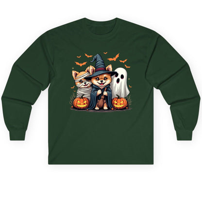 Cute Halloween Corgi Dogs Halloween corgis Long Sleeve Tee Forest Green product mockup