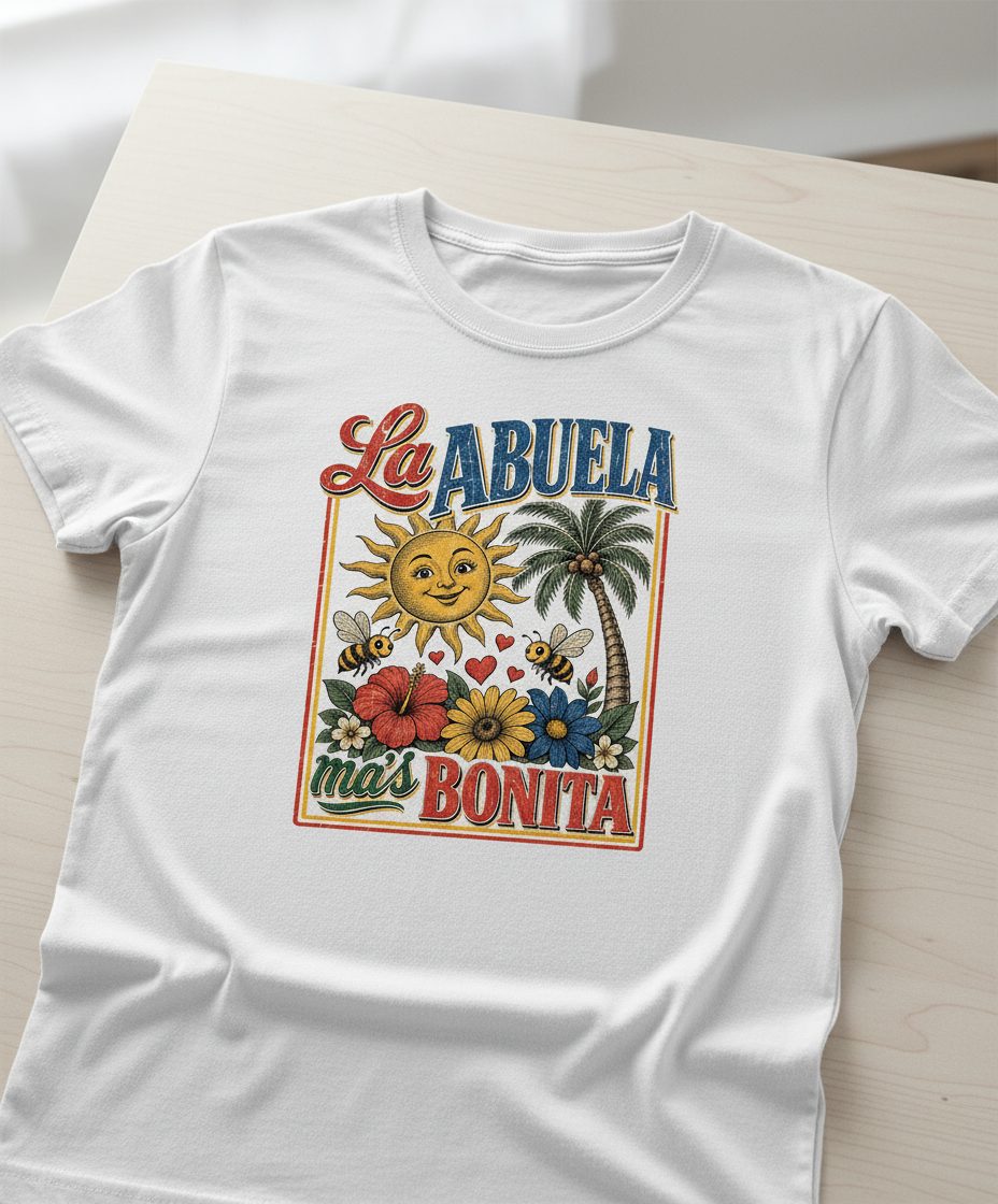 La Abuela Más Bonita Retro Grandma T-Shirt - product mockup - White