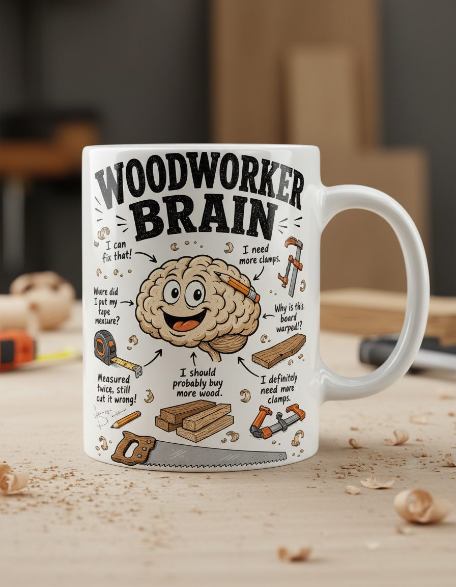 Woodworker Brain Funny Woodworking White Mug - product mockup - White