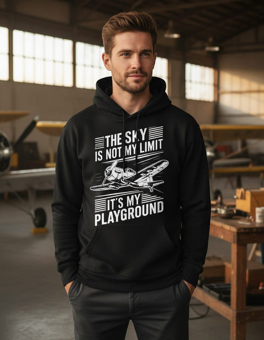 The Sky Is Not My Limit It's My Playground vintage airplane Hoodie Black lifestyle mockup