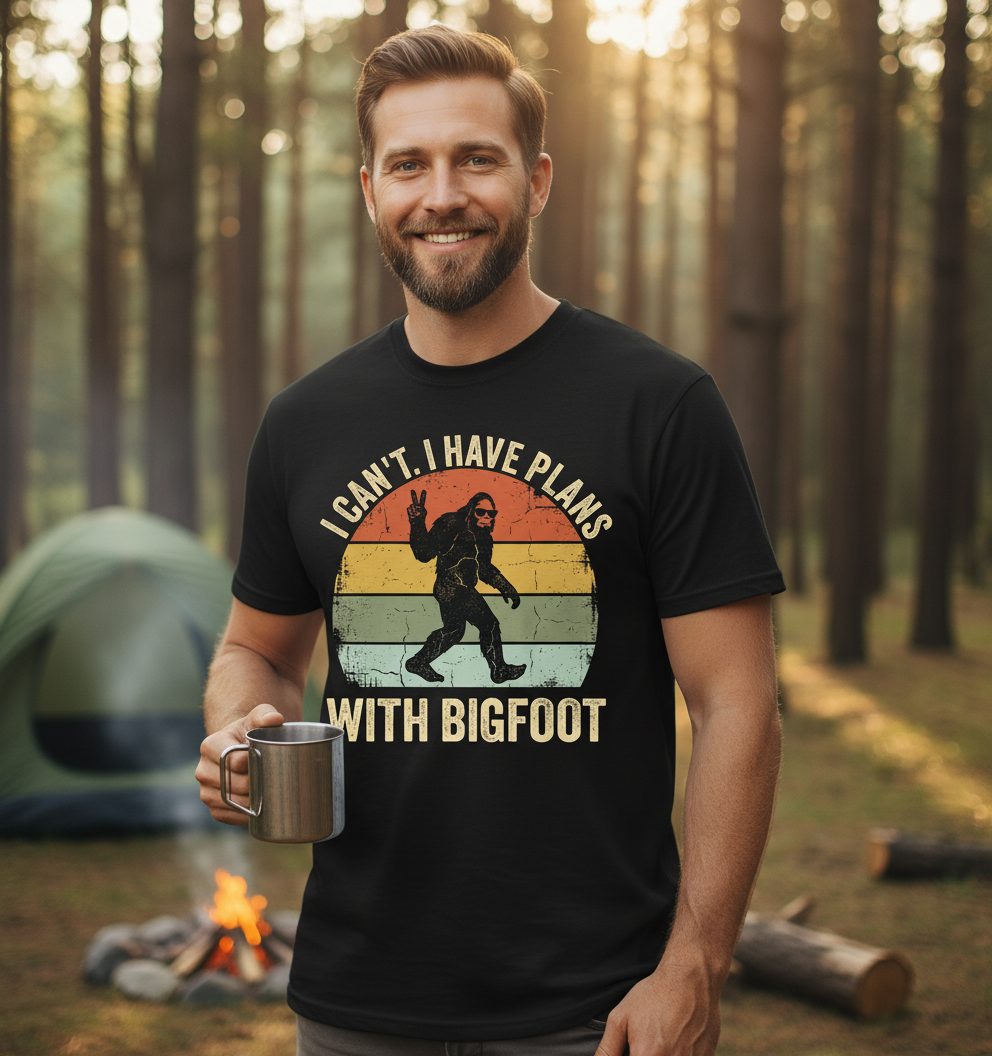 I Can't I Have Plans with Bigfoot bigfoot T-Shirt Black lifestyle mockup
