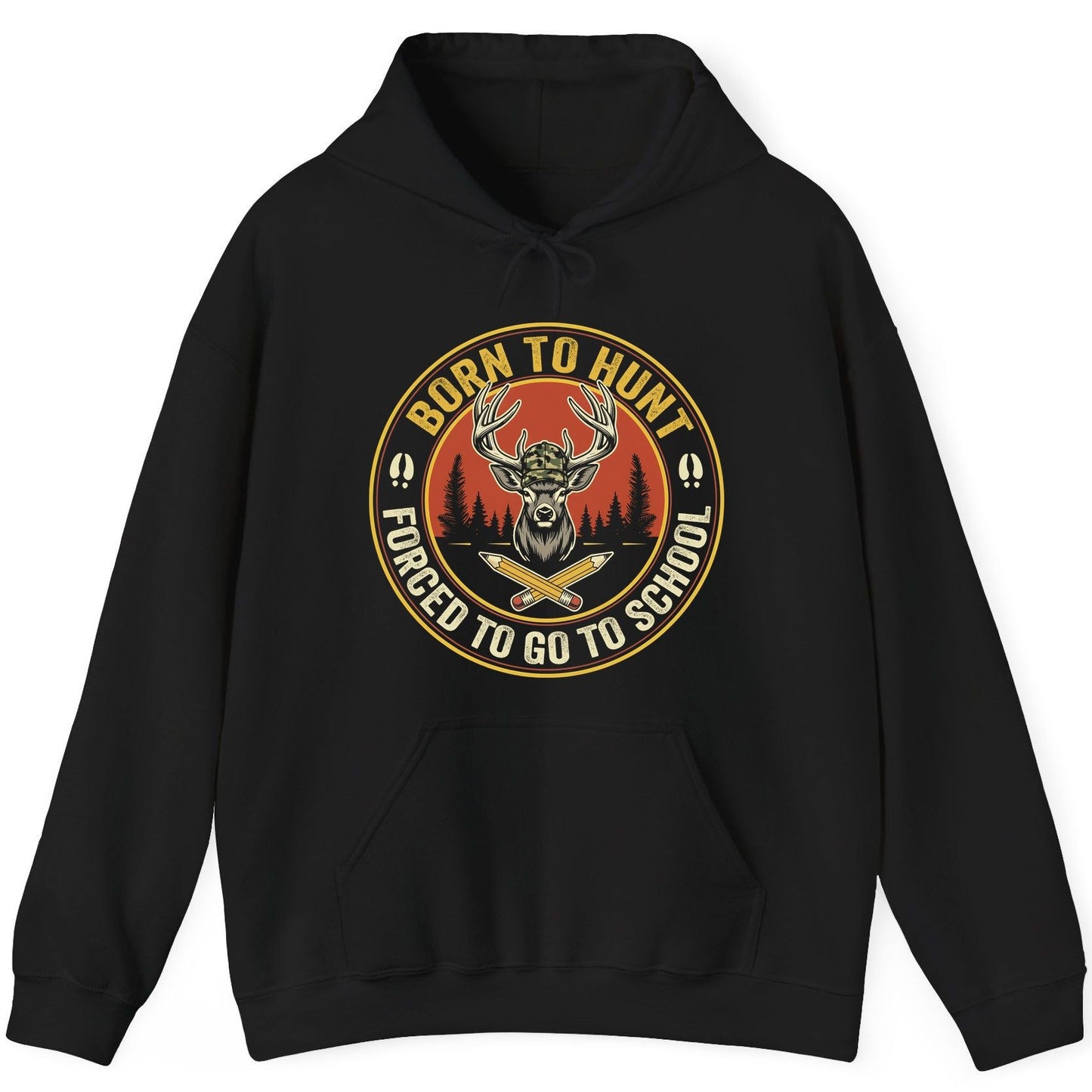 Born to Hunt Forced to Go to School hunting Hoodie Black product mockup