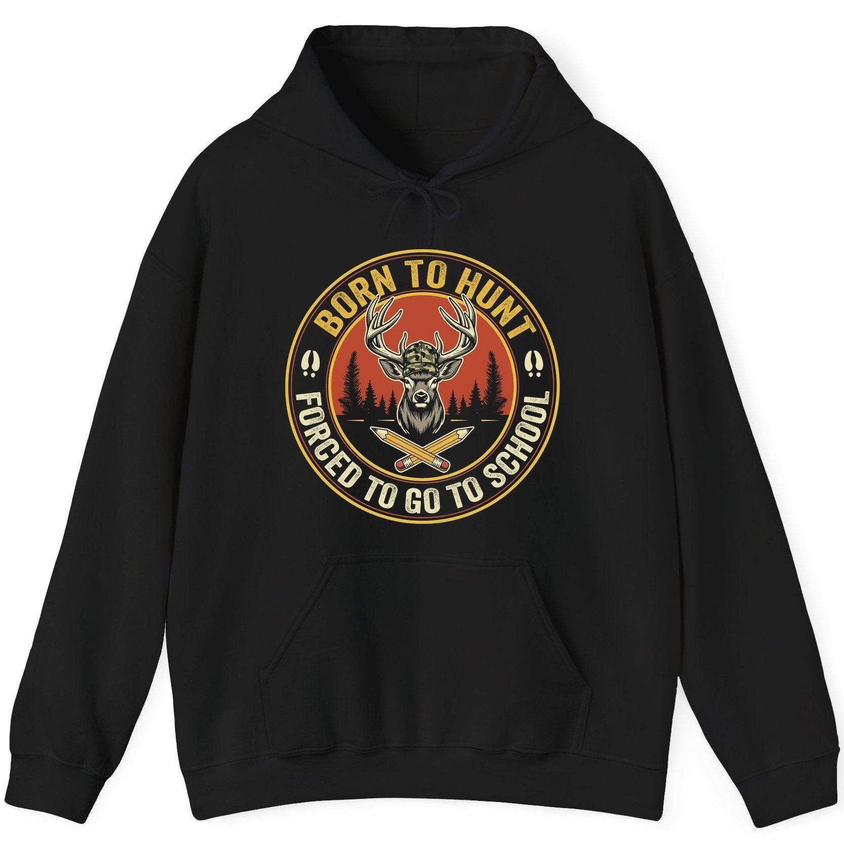 Born to Hunt Forced to Go to School hunting Hoodie Black product mockup