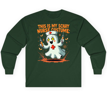 This Is My Scary Nurse Costume ghost nurse Long Sleeve Tee Forest Green product mockup