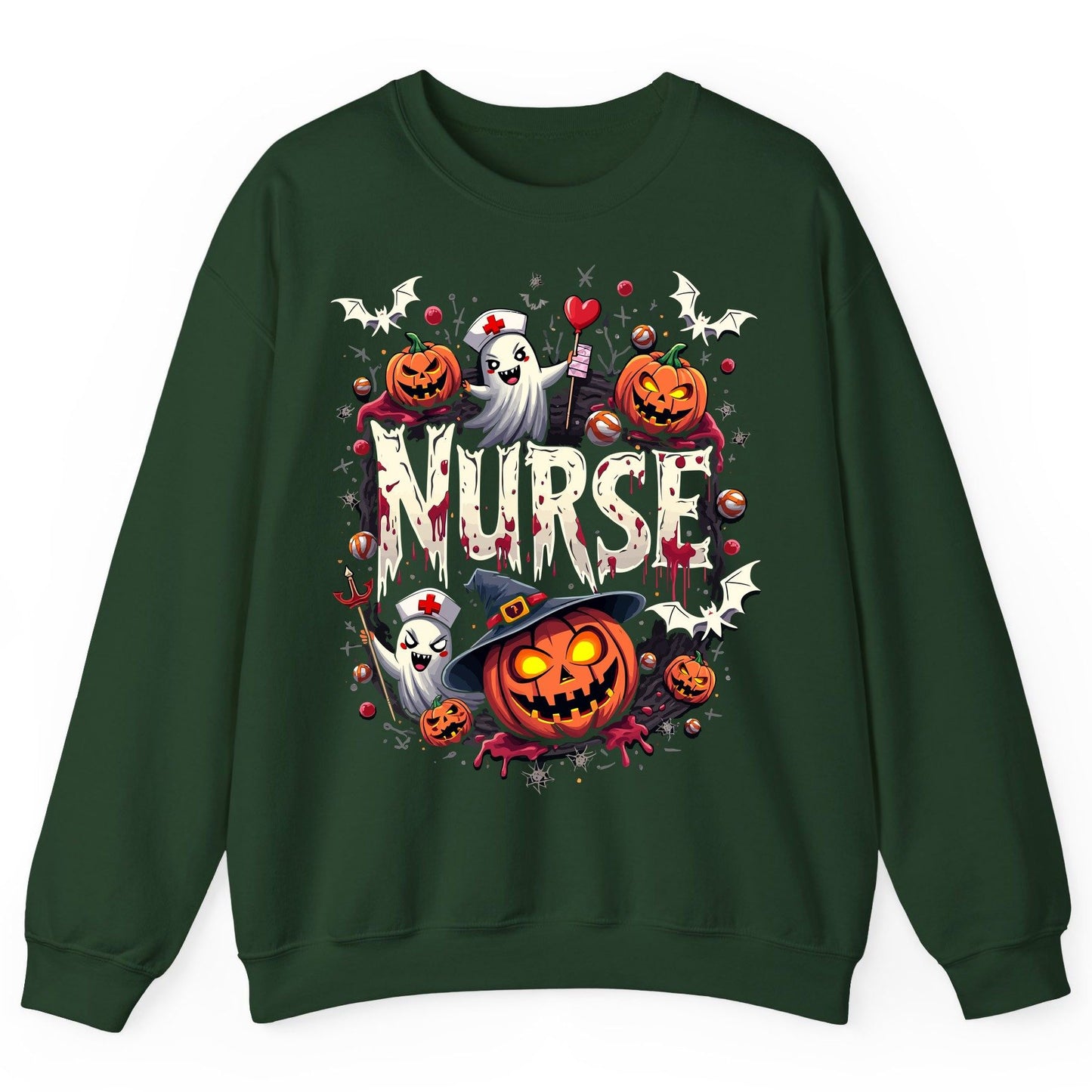 Nurse Halloween nurse Sweatshirt Forest Green product mockup