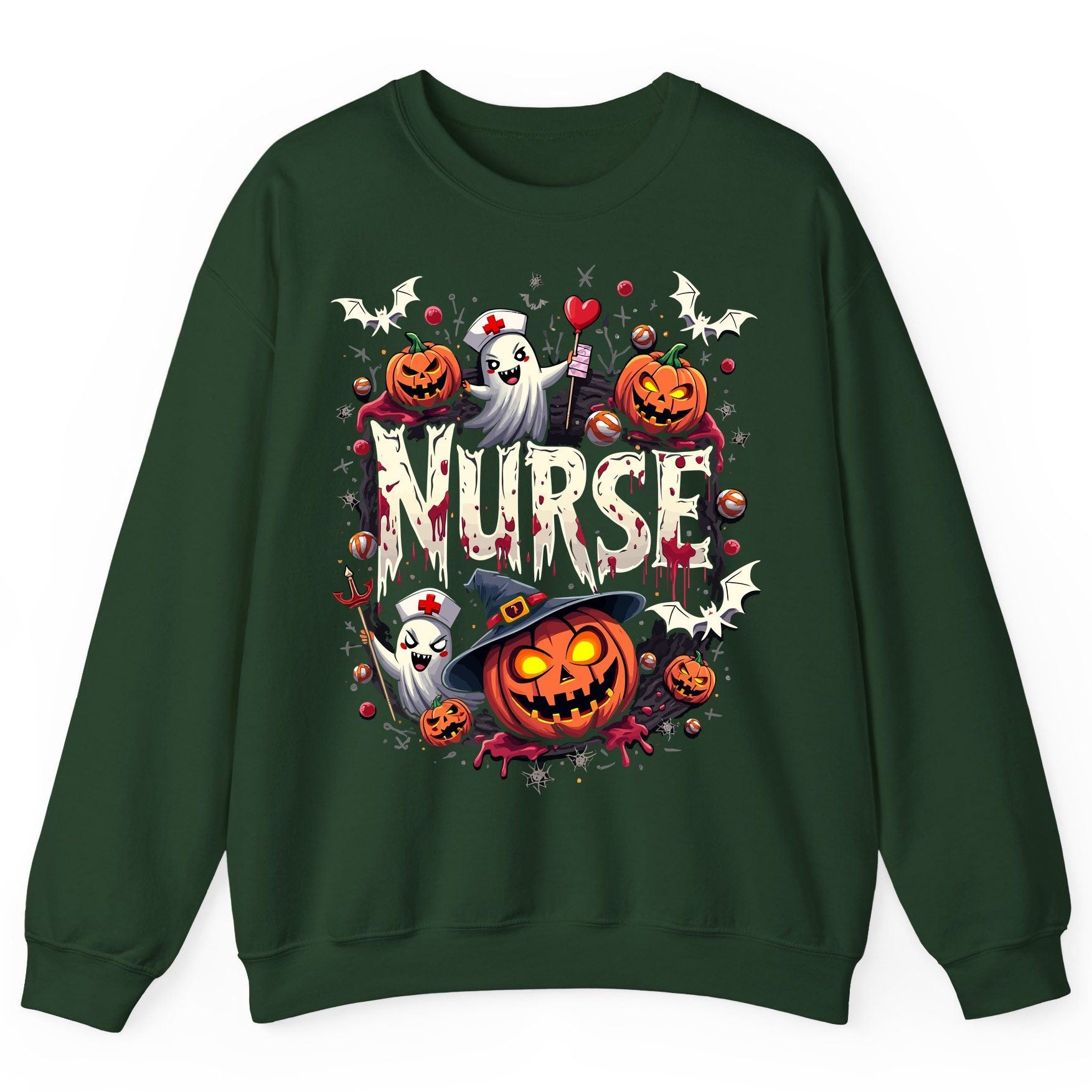 Nurse Halloween nurse Sweatshirt Forest Green product mockup