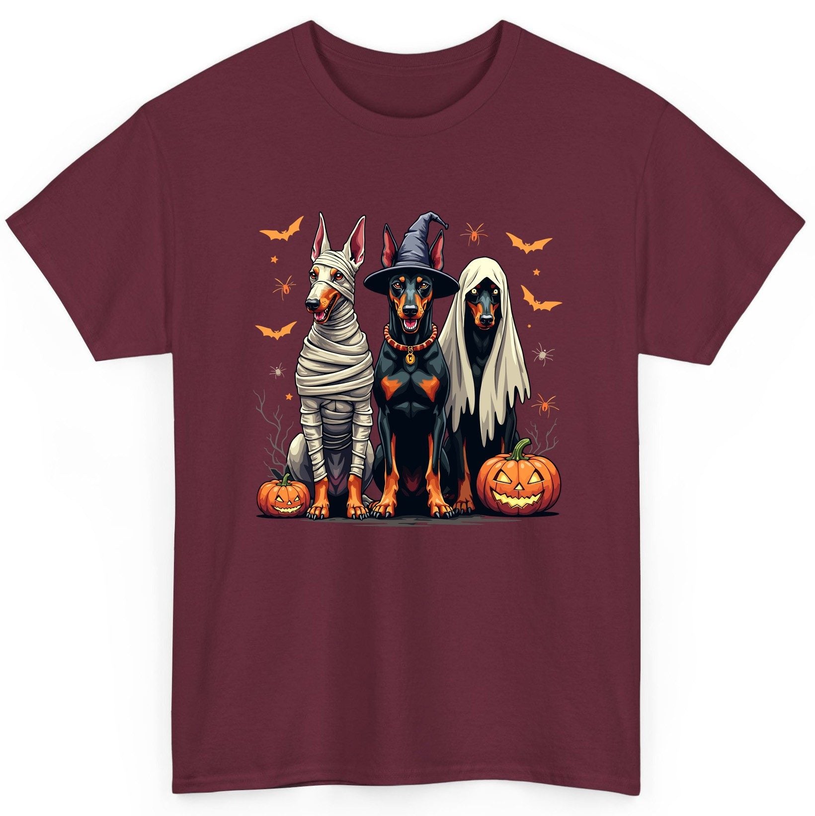 Halloween Doberman Trio doberman pinscher T-Shirt Maroon product mockup