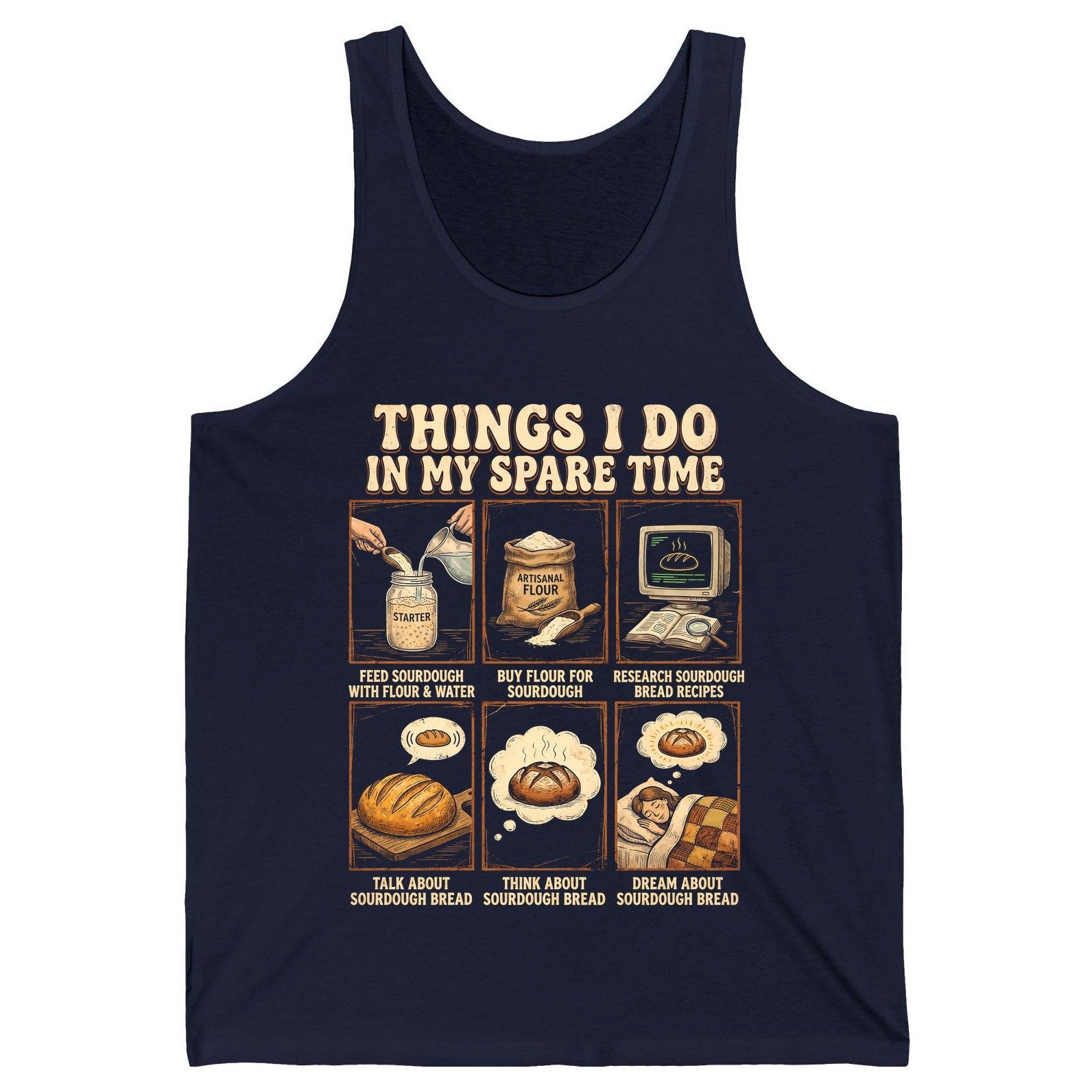 Things I Do in My Spare Time sourdough bread baking Tank Top Navy product mockup