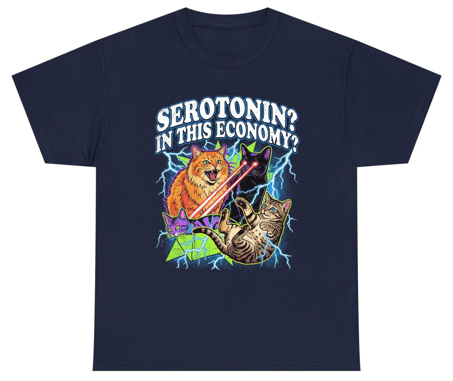 Serotonin in This Economy? cats Youth T-Shirt Navy product mockup