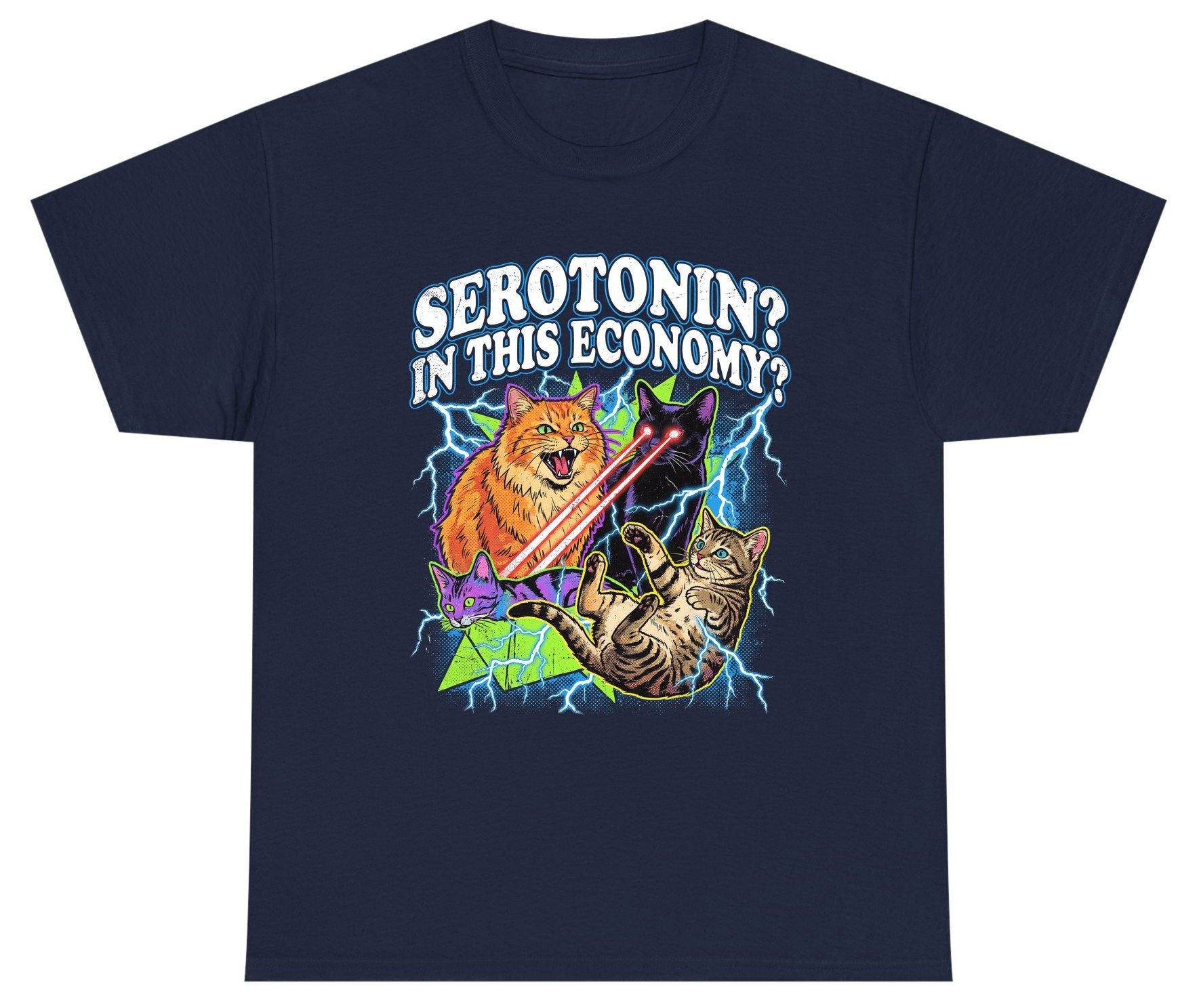 Serotonin in This Economy? cats Youth T-Shirt Navy product mockup