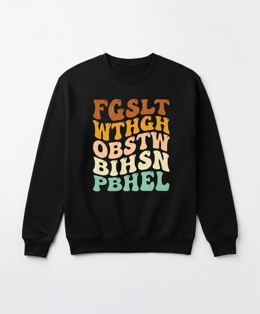 Retro 70s Groovy Wavy Alphabet Design Sweatshirt - Black