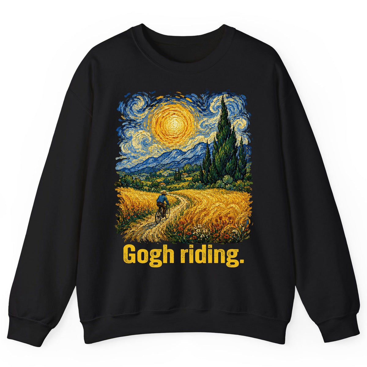 Gogh Riding art parody Sweatshirt Black product mockup