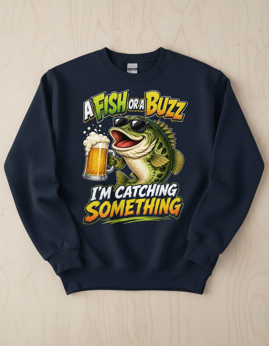 A FISH OR a BUZZ I'M Catching Something Funny Fishing Sweatshirt - product mockup - Navy