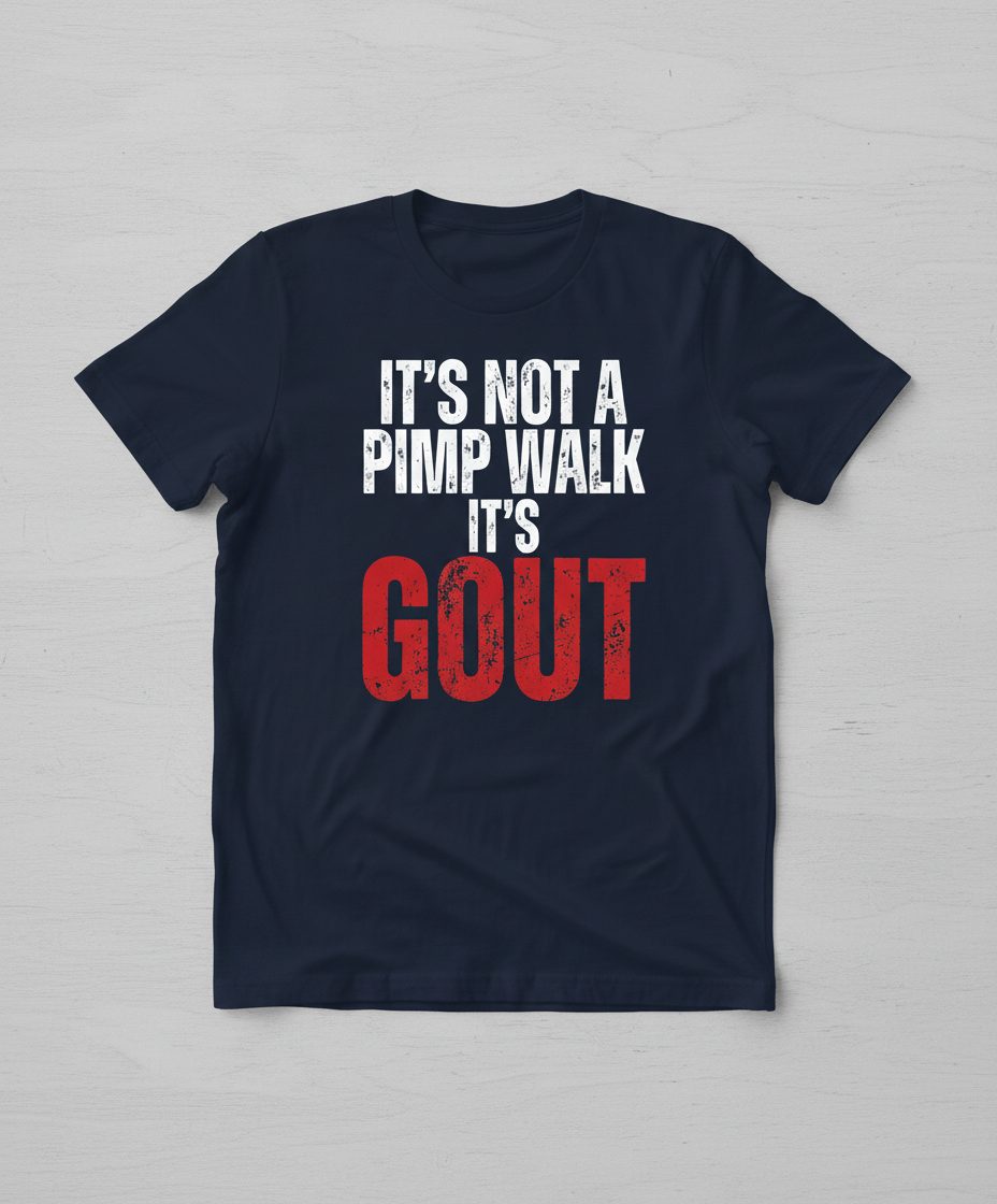It's Not a Pimp Walk It's Gout Funny People T-Shirt - product mockup - Navy