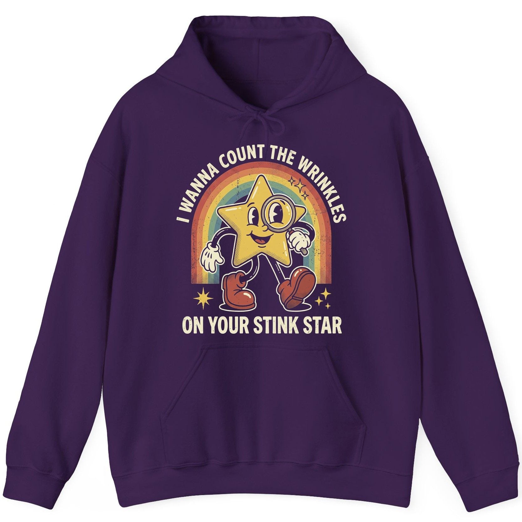 I WANNA COUNT THE Wrinkles ON YOUR STINK STAR Hoodie - product mockup - Purple