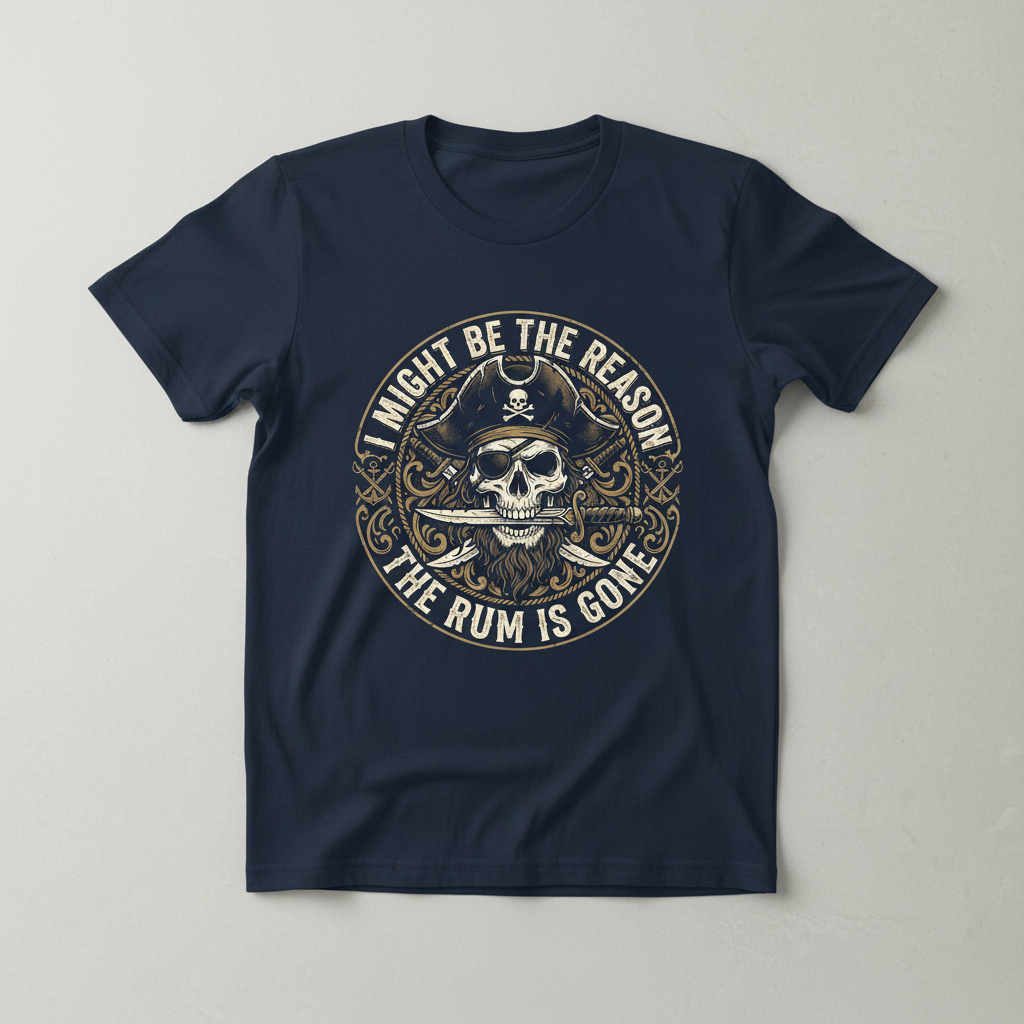 I Might Be The Reason The Rum Is Gone Pirate Skull T-Shirt - Navy