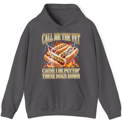 Call Me the Vet Cause I Be Puttin' These Dogs Down hot dogs Hoodie Charcoal product mockup