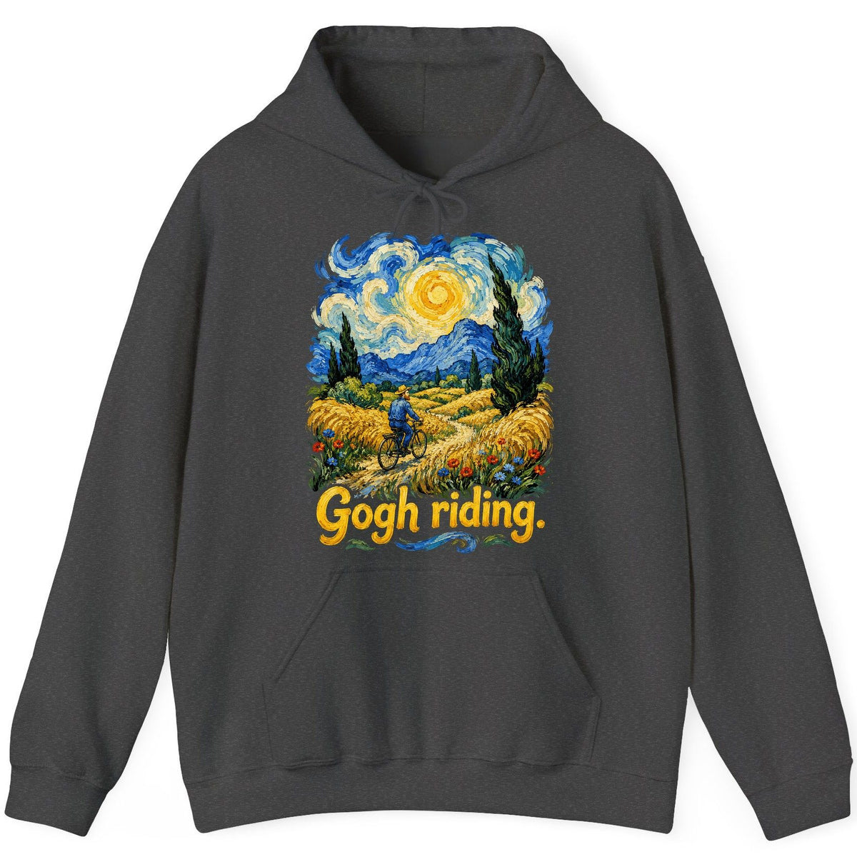 Gogh Riding van gogh art parody Hoodie Dark Heather product mockup