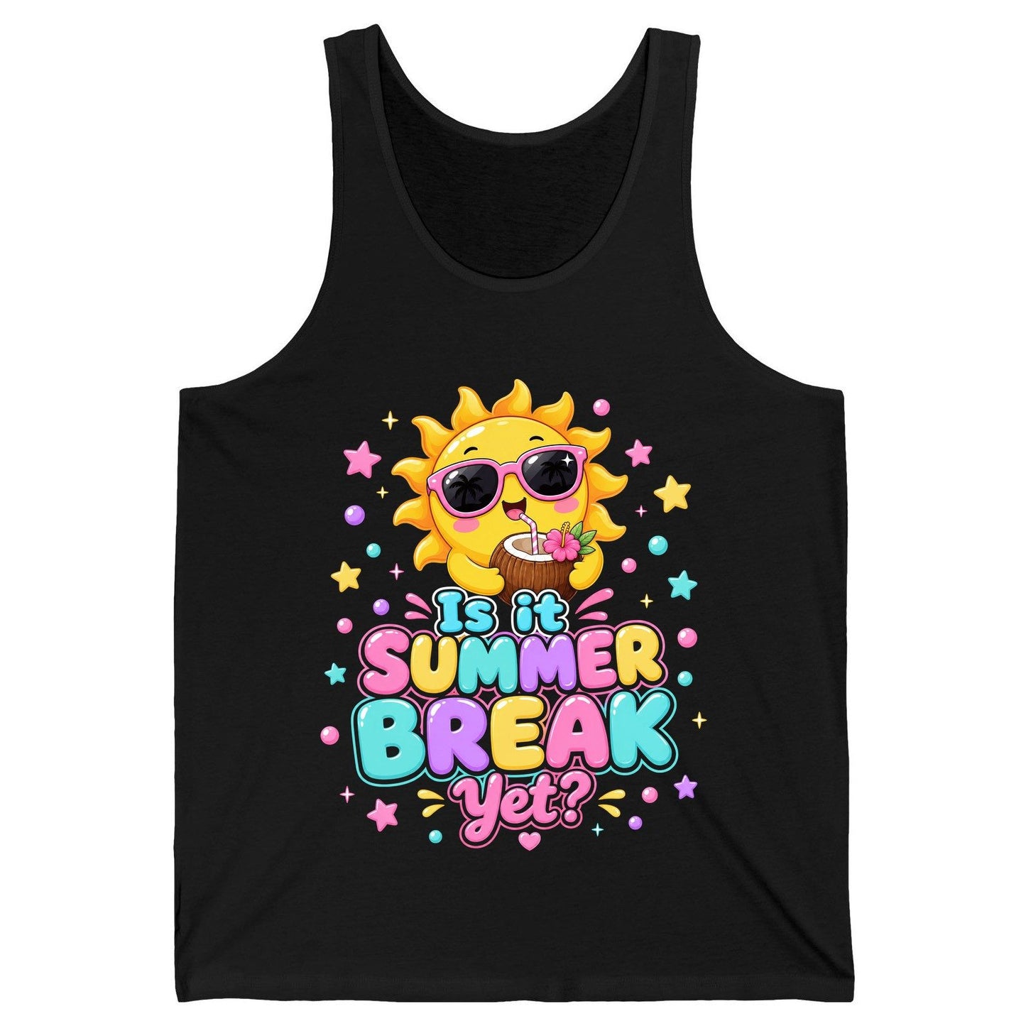 Is It SUMMER BREAK Yet Funny Vacation Tank Top - product mockup - Black