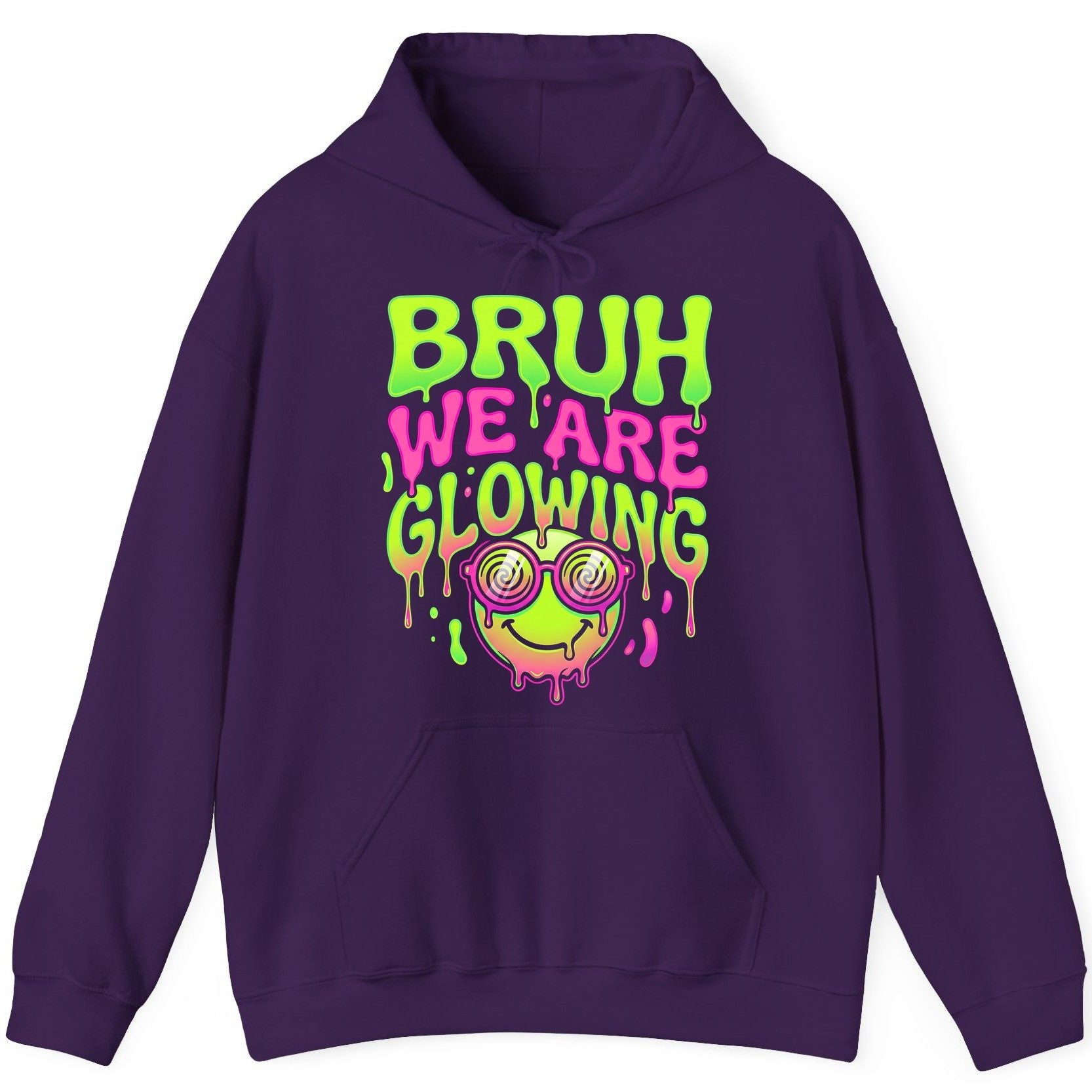 Bruh We Are Glowing rave culture Hoodie Purple product mockup