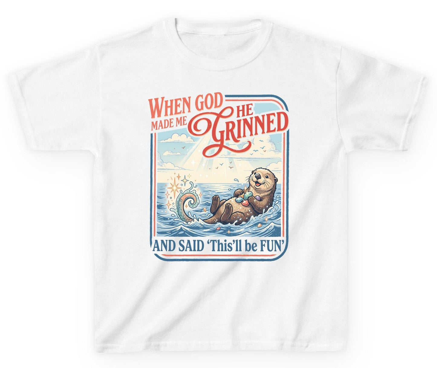 When God Made Me He Grinned and Said 'This'll Be FUN' Youth T-Shirt - product mockup - White